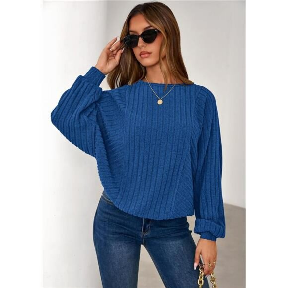 Womens Batwing Long Sleeve Tunic Top Fall Casual Lightweight Knit Sweater - Picture 3 of 7